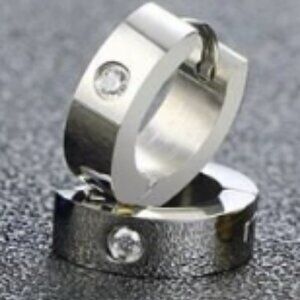 Ionic Plated Stainless Steel and Cubic Zirconia Silver Huggie Hoop
